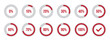 Circle loading and circle progress collection. Set of circle percentage diagrams for infographics, 0 10 20 30 40 50 60 70 80 90 100 percent. Infographic circles in red and grey color.