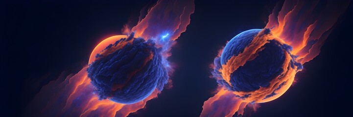 Wall Mural - background explosion collision of two planets in the sky	(Peach and royal blue)