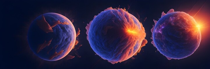Wall Mural - background explosion collision of two planets in the sky (peach and royal blue)