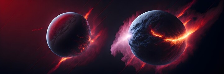Wall Mural - background explosion collision of two planets in the sky (red and white)