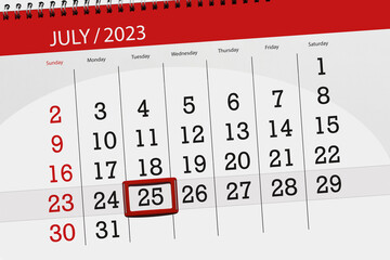 calendar 2023, deadline, day, month, page, organizer, date, july, tuesday, number 25