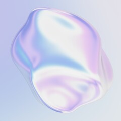 Poster - 3d rendering of set of realistic holographic 3d shapes on light background for banners graphic design. Rainbow background in the form of liquid metal. Liquid holographic material.