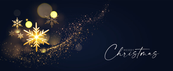 Wall Mural - Merry Christmas shining celeration with motion light and gold snowflakes.