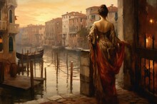 Woman Old Venice City. Generate Ai