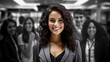© hmzphotostory - Generative AI image of a Latino lady in front of blurred background, usage as promo advertisement to attract certain gender and ethnicity for hiring