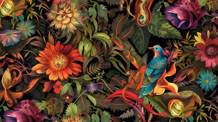 pattern inspired by nature, featuring intricate details and vibrant colors, suitable for various applications such as textiles, wallpapers, and web backgrounds, Gnerative AI