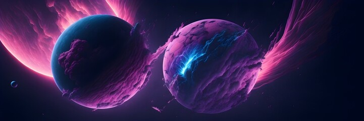 Wall Mural - background explosion collision of two planets in the sky (pink)