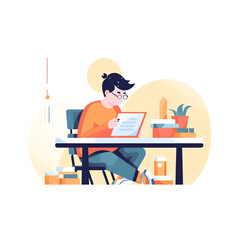 Aufkleber - generative ai boy studying with a book. concept illustration for education. vector illustration in f