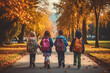 Little students with backpacks, back to school made with Generative AI technology