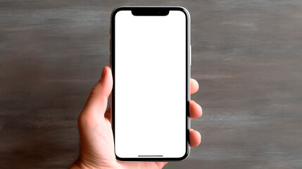 Poster - a smartphone with a mockup in hand on a simple background, a smartphone with a white screen to insert any image, generative ai