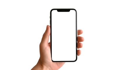 Poster - smartphone with transparent screen in hand on transparent background, smartphone in hand png mockup for any background and any image on the screen, generative ai