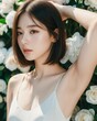 © Chris - Portrait of beautiful japanese women with flower background by generative AI