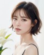 © Chris - Portrait of beautiful japanese women with white background by generative AI