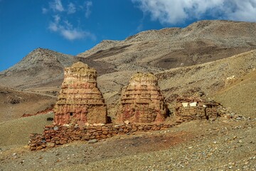 Wall Mural - Beautiful shot of an ancient Buddhist stupa in Garuda Valley, Tibet, China.