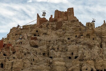 Sticker - View of Piyang Dongga ruins in Zanda County, Ngari Prefecture, Tibet, China.