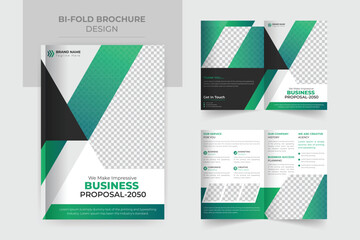 Business bifold brochure layout design and minimal and abstract design in A4 bi-fold brochure template