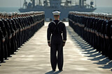 Fototapeta  - commander reviewing military navy troops in formation. generative ai