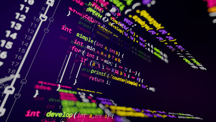 Wall Mural - Coding programming developing typing script source languages symbols  project data software engineering IT technology computer abstract screen background. 3d rendering.