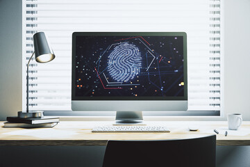Aufkleber - Abstract creative fingerprint concept on modern laptop screen. 3D Rendering