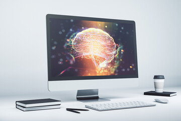 Aufkleber - Modern computer monitor with creative artificial Intelligence symbol. Neural networks and machine learning concept. 3D Rendering