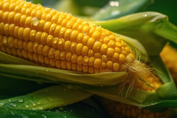 Wall Mural - golden cobs of corn close-up. Generative AI