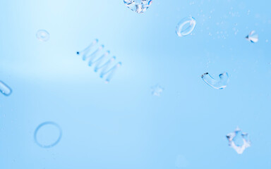 Aufkleber - Abstract flying geometry glass shapes with dispersion and blur on light blue background. 3d rendering illustration.