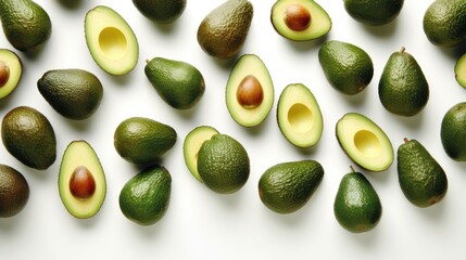 Wall Mural - Avocados With White background top view Created With Generative AI Technology