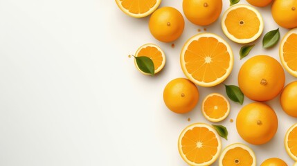 Wall Mural - Oranges on white background top view Created With Generative AI Technology