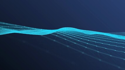Poster - Blue wireframe wave of technology network on a blue background, Blue wave 3d animation, blue wave background
