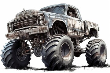 Poster - monster truck isolated on white background. Generated by AI.