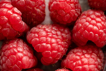 Poster - Fresh red raspberries close up shot