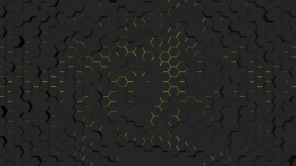 Poster - Abstract dynamic textured background of hexagons and neon alien glow. Screensaver for decoration or intro. 