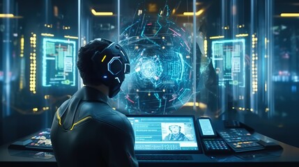 Poster - Artificial intelligence with machine deep learning and data mining and other modern user interface. Futuristic innovative technologies. Generative AI