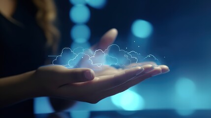 Poster - A businesswoman's double acquaintance with the world of the futuristic concept of Internet communications. Futuristic innovative technologies. Generative AI