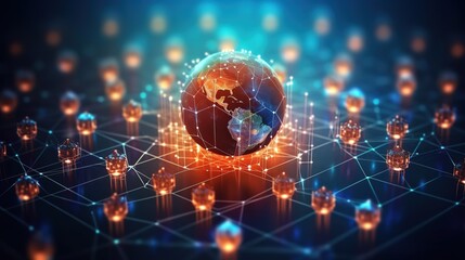 Poster - The global world Wide Web and telecommunications on earth, cryptocurrency, blockchain and the Internet of Things.Futuristic innovative technologies. Generative AI