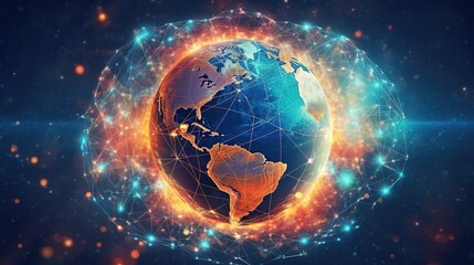 Poster - The global world Wide Web and telecommunications on earth, cryptocurrency, blockchain and the Internet of Things.Futuristic innovative technologies. Generative AI