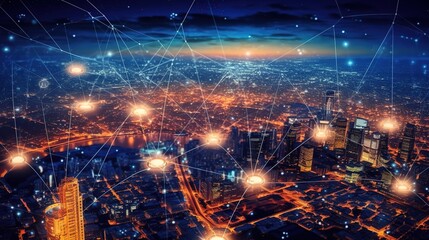 Poster - The global world Wide Web and telecommunications on earth, cryptocurrency, blockchain and the Internet of Things.Futuristic innovative technologies. Generative AI