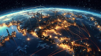 Poster - The global world Wide Web and telecommunications on earth, cryptocurrency, blockchain and the Internet of Things.Futuristic innovative technologies. Generative AI