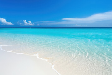 Beautiful white sand beach and turquoise water. Holiday summer beach background. 