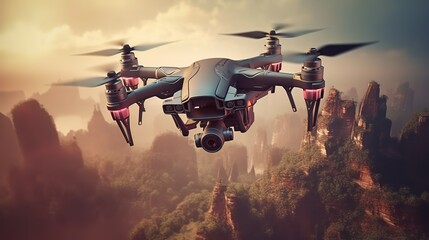 Poster - Game interface with futuristic weapons and graphics.Futuristic innovative technologies. Generative AI