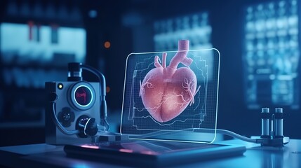 Poster - The Doctor of Medical Sciences works in a laboratory with a biological apparatus for analysis and sampling.Futuristic innovative technologies. Generative AI