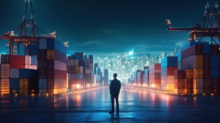 Aufkleber - A smart entrepreneur considering the Global business connection technology interface to connect to a global partner.Futuristic innovative technologies. Generative AI