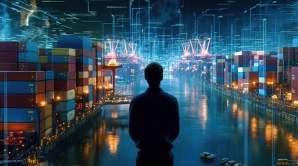 Leinwandbilder - A smart entrepreneur considering the Global business connection technology interface to connect to a global partner.Futuristic innovative technologies. Generative AI