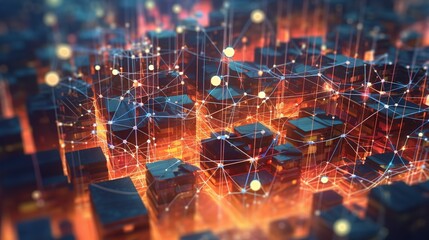 Aufkleber - The concept of a wireless network and connectivity technology with an abstract city background. Futuristic innovative technologies. Generative AI
