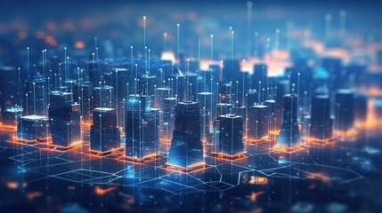 Aufkleber - The concept of a wireless network and connectivity technology with an abstract city background. Futuristic innovative technologies. Generative AI