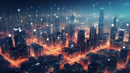 Aufkleber - The concept of a wireless network and connectivity technology with an abstract city background. Futuristic innovative technologies. Generative AI