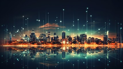 Aufkleber - The concept of a wireless network and connectivity technology with an abstract city background. Futuristic innovative technologies. Generative AI