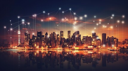 Aufkleber - The concept of a wireless network and connectivity technology with an abstract city background. Futuristic innovative technologies. Generative AI