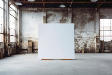 Poster - White Blank Canvas with Free Space for Your Design in a Factory Loft extreme closeup. Generative AI