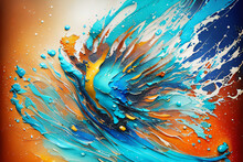 Abstract Drawing Wet On Wet, Acrylic Paint Drawing, Web Object, Background — A Bright Explosion Of Colors. Generative AI.